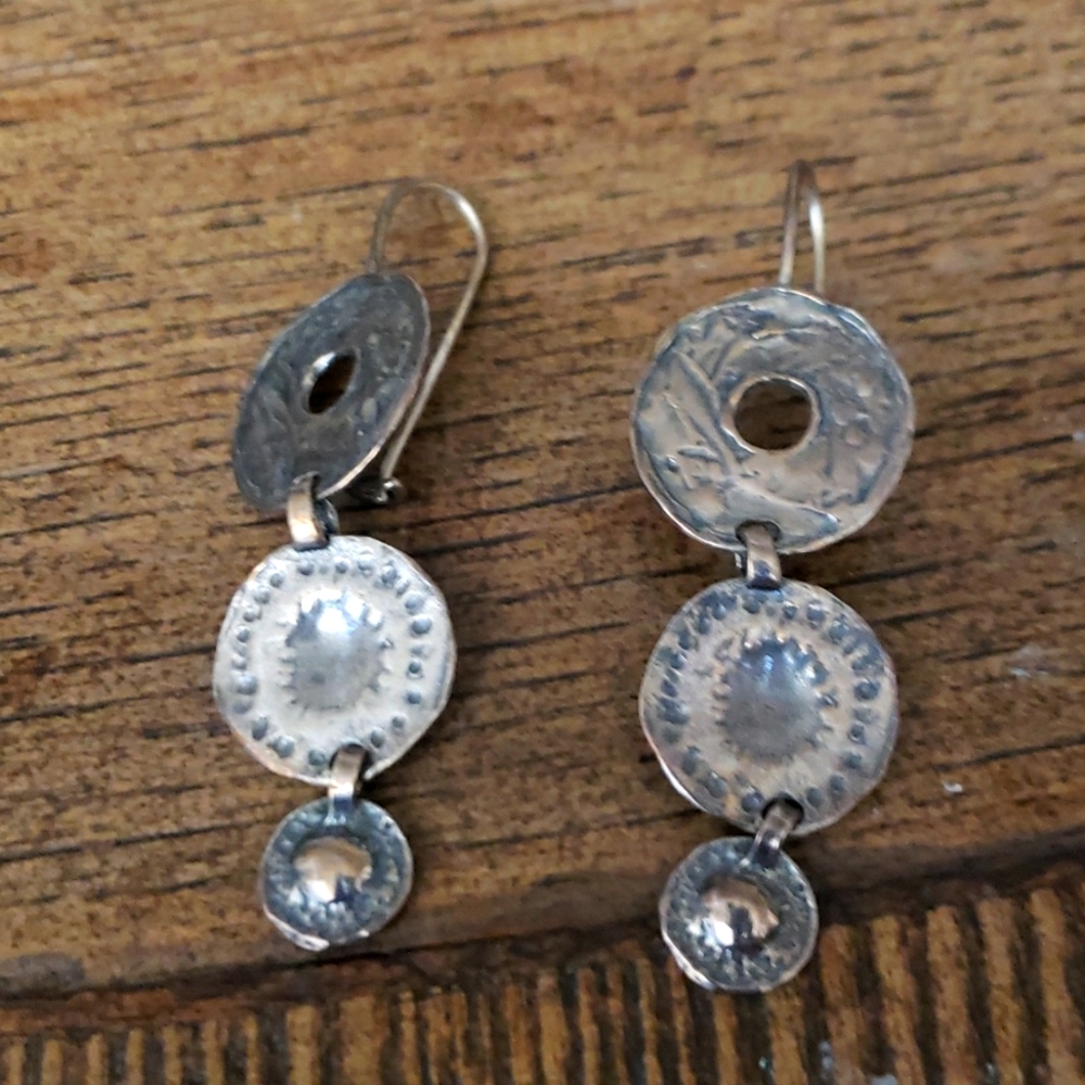 silpada Sterling Silver Oxidized Hammered Triple Disc Dangle Earrings